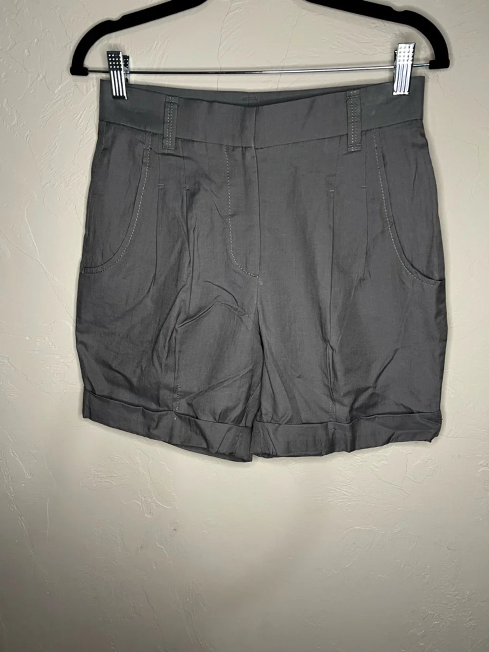 Brunello Cucinelli Cotton Silk‎ Pleated High Rise Luxury Tailored Gray Shorts